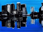 canary wharf landscape- painting by alex borissov 2003 oil on canvas - painting of canary wharf cityscape , London , uk